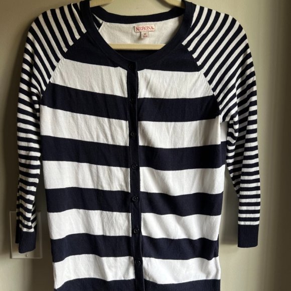 MERONA NAVY STRIPED CARDIGAN - Picture 1 of 2